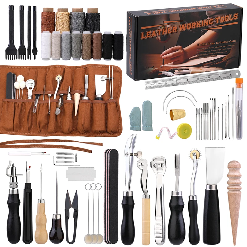 Groover Stitching Tool - KRABALL Professionelles Lederhandwerk-Werkzeugset, Handnähen, Reparaturset, Wachsfaden,